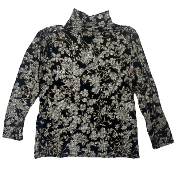 Chicos Size XL Touch Of Cool Floral Foil Layering Shirt Mock Neck Pullover NWT - Picture 1 of 6